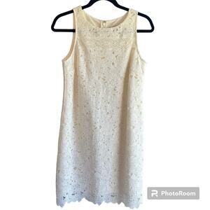 Loft women's ivory sleeveless floral cutout mini dress Size 4